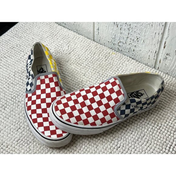Vans Checkerboard multi colored Size 10 Classic Slip on sneaker Red, Yellow, Blu - Picture 1 of 7